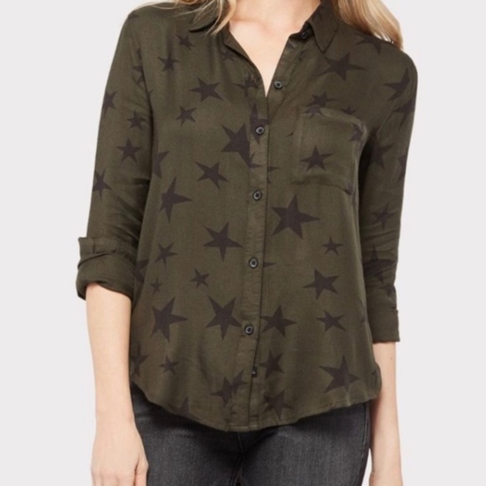 Rails Hunter Button Down Shirt Sage Green with Black‎ Stars Size L